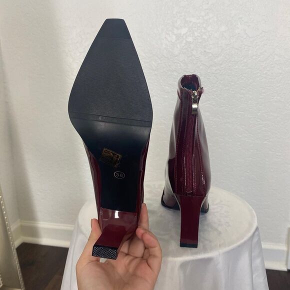 Vampy Bratty Kitten Heel Shiny Burgundy Stiletto Boots EU 38 US 7.5 - Picture 6 of 8